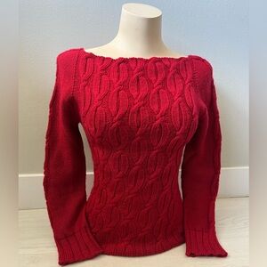 100% Wool Women’s Red Cable Knit Sweater Off the shoulder